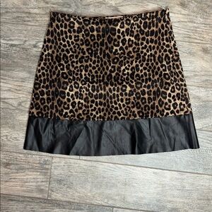 NWT Michael Kors Leopard Print Skirt with Black Faux Leather Accents